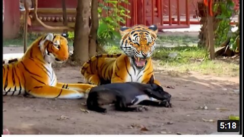 Troll Prank Dog Funny & fake Lion and Fake Tiger Prank