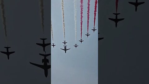 Red arrows fly over Buckingham Palace the royal family on the balcony #buckinghampalace