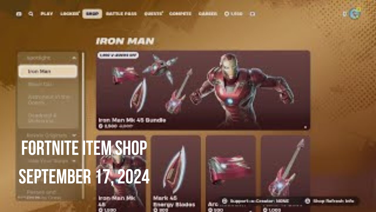 Fortnite Item Shop|September 17, 2024(*New* Iron Man Bundle & Deep Explorer Emote)