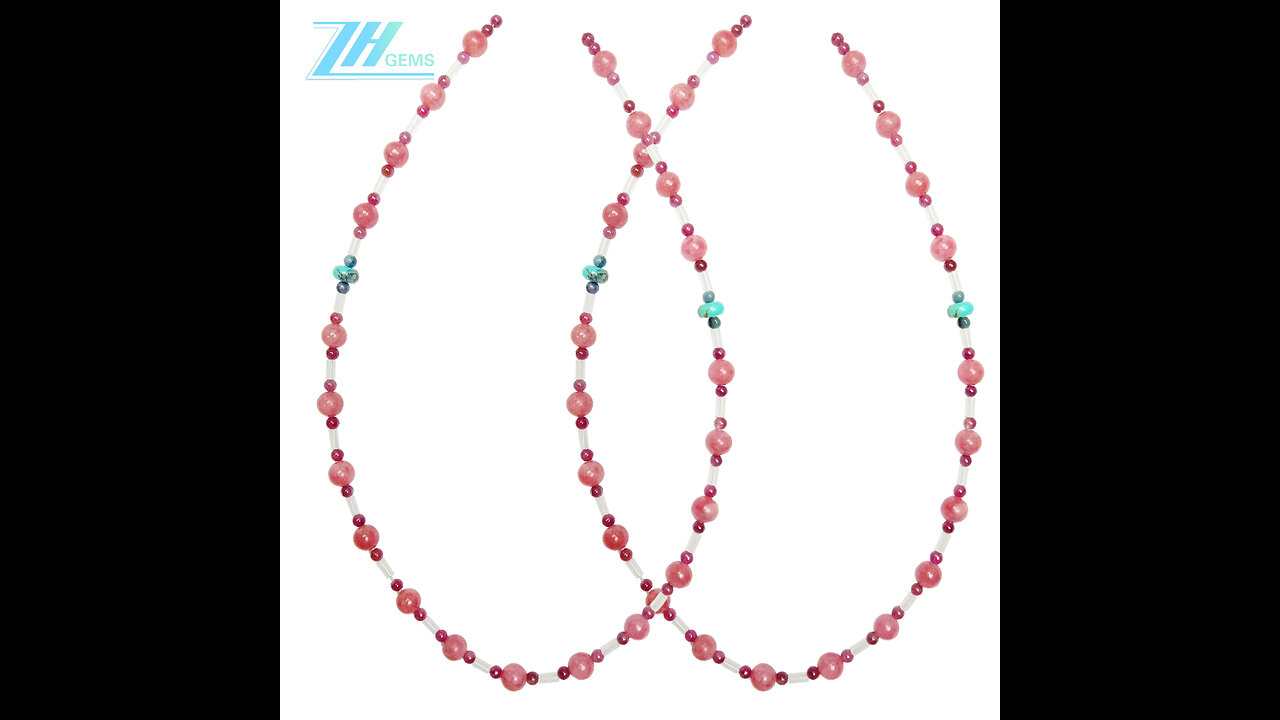 Crystal tube-shape beads and Natural turquoise Rhodonite Tourmaline Rubellite