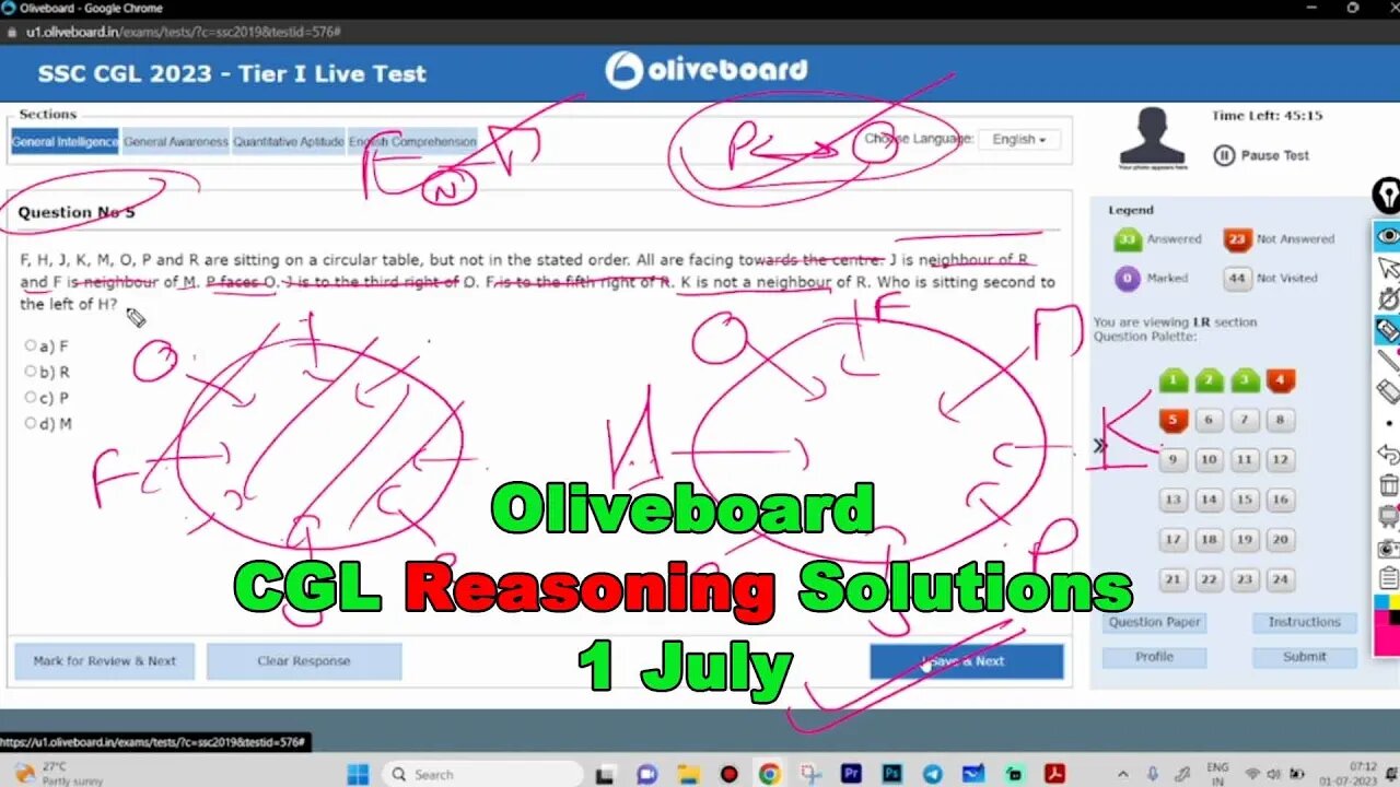 Oliveboard Reasoning Solutions of SSC CGL Tier 1 2023 Weekly Mock Test - 1 July MEWS #ssc #cgl