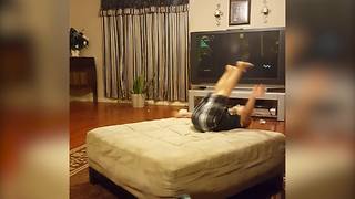 Funny Little Boy Flips Off An Ottoman