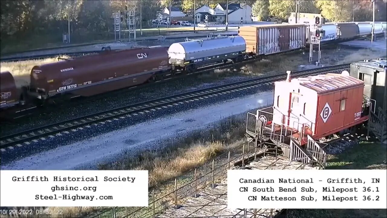 IC 1017 Leading EB Manifest with CN and BCOL Barn and Blue Devil at Griffith, IN on October 29, 2022