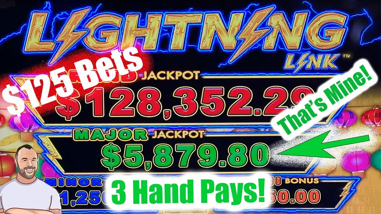 Lightning Link $125 Bets - 3 Hand Pay Jackpots!!! Hit The MAJOR!