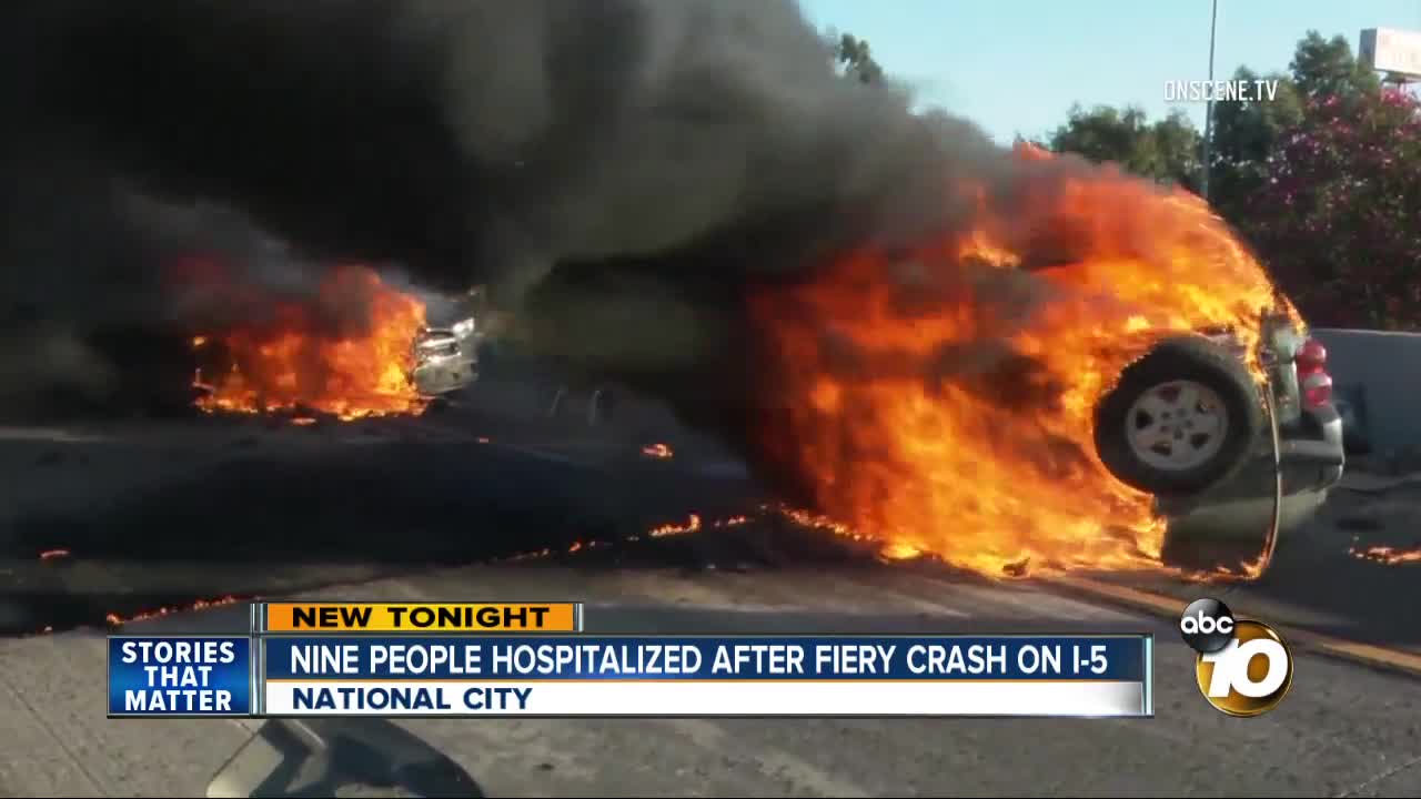 9 people taken to hospital after fiery crash in National City