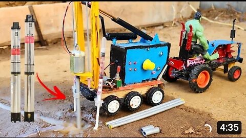 diy tractor mini borewell drilling machine - science project - submersible water pump