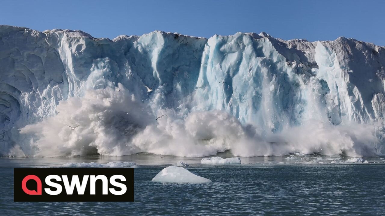 Shocking video shows glacier crumbling into the sea, triggering wave