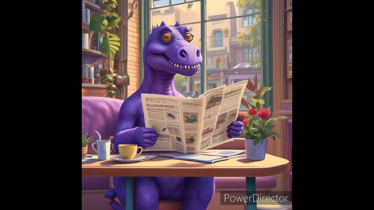 purple dinosaur reads the news: The Wiz she iz.