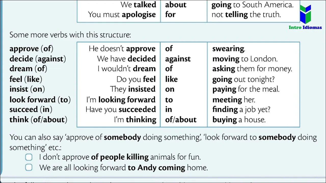 062 - ENGLISH GRAMMAR IN USE - Verb + preposition + ing - Unit 62 - Intermediate