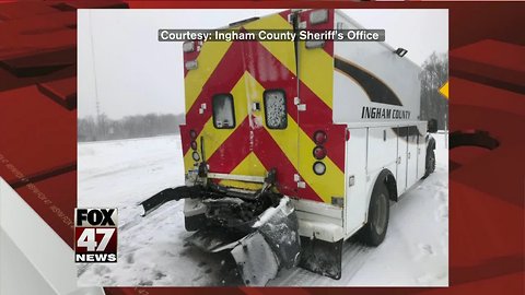 Deputy hospitalized after vehicle rear-ended by semi on I-96