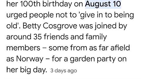 HAPPY 100 YEARS OLD BETTY COSGROVE 10 AUGUST BIRTHDAY