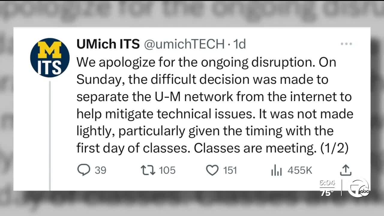 University of Michigan 'working around the clock' to restore internet to campus community