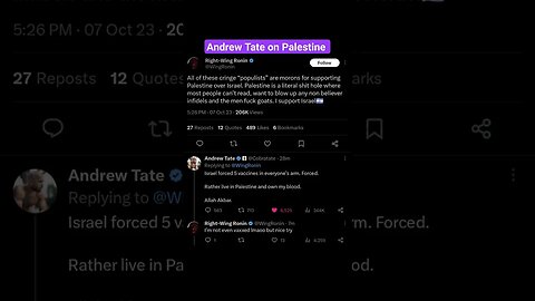 Andrew Tate Tweet On Palestine #andrewtate #muzahide Muzahide #shorts
