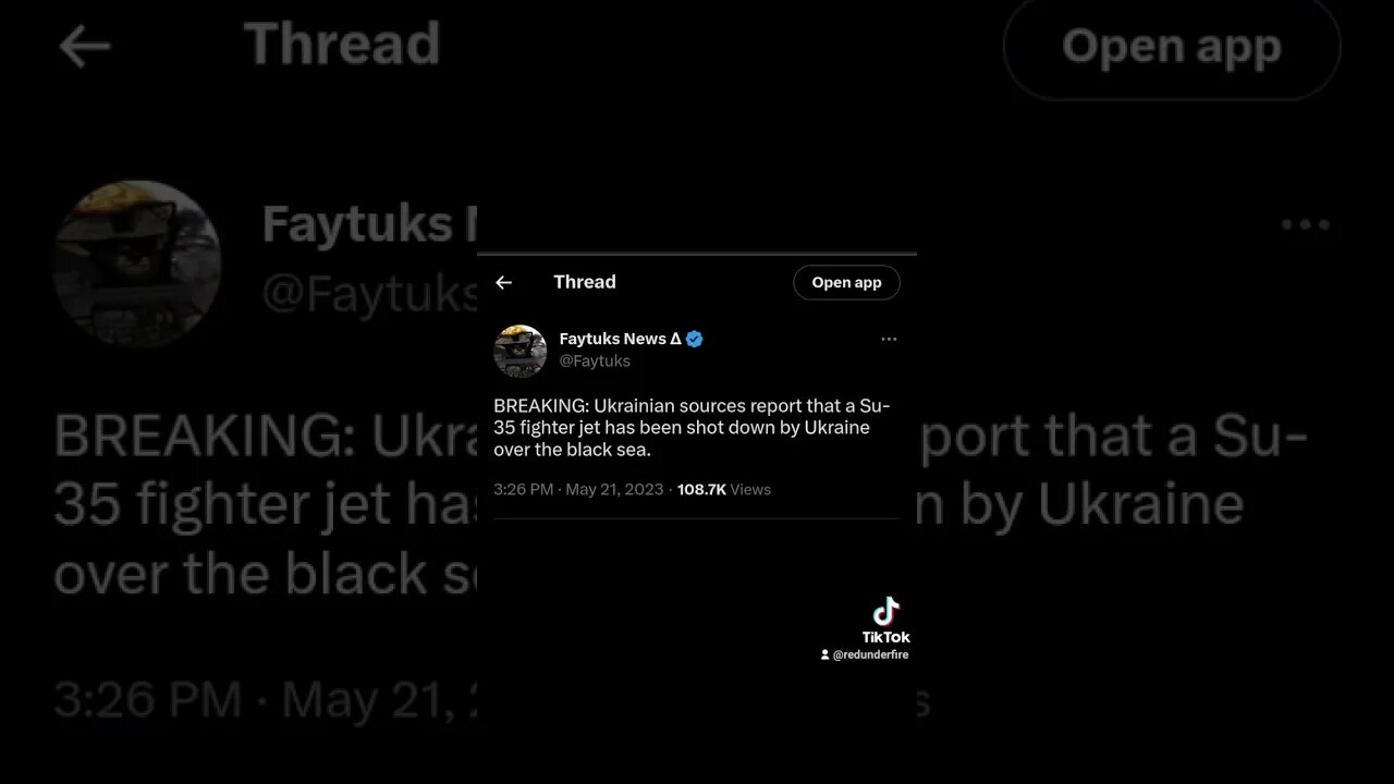 BREAKING Sources report Su-35 fighter jet has been shot down by Ukraine over black sea. MAY 21 2023