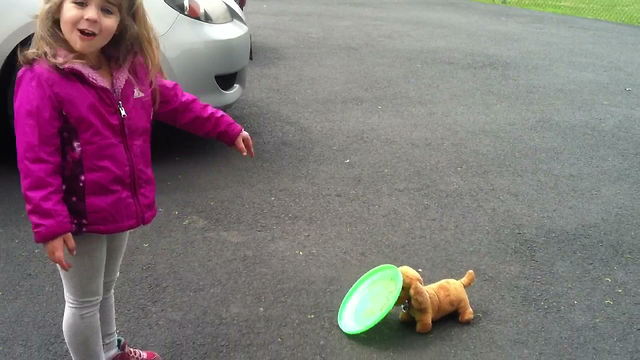 "Little Girl Plays Fetch With A Stuffed Toy"