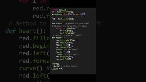 Step-by-Step Tutorial: Drawing a Heart using Python's Turtle Like a Pro!