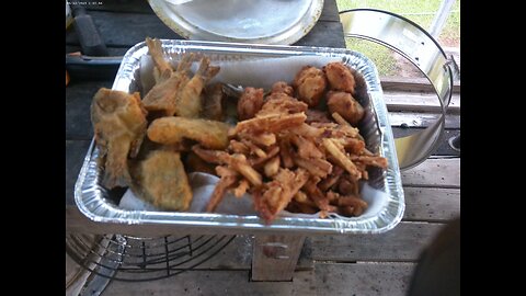 Fried fish, French fries and hushpuppies