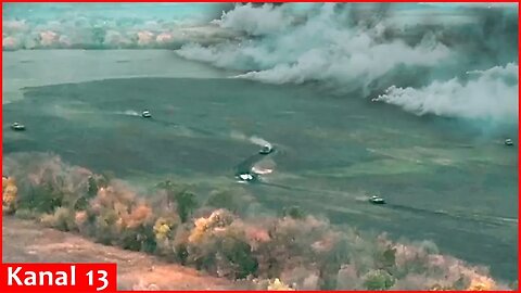 Attack of the Bradley fighting vehicles and the M1A1 Abrams tank on the Russian position in Kursk