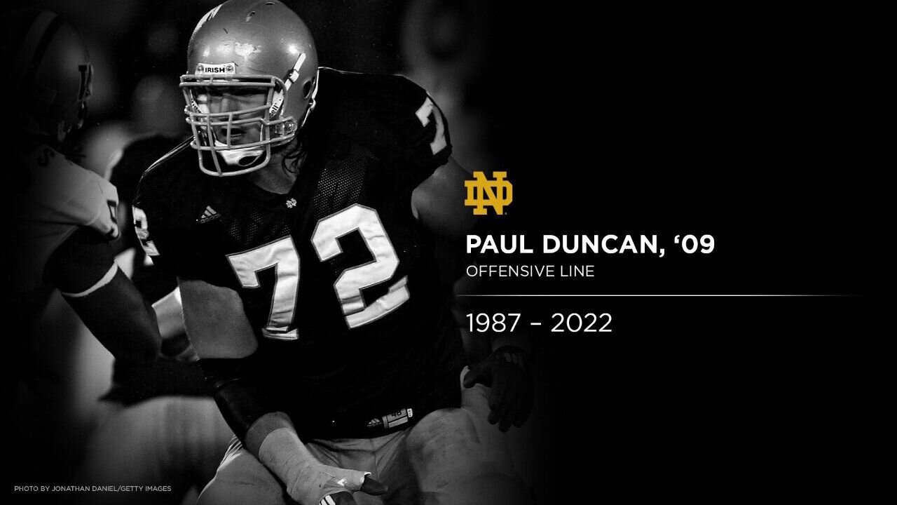 Paul Duncan, former Notre Dame lineman, drops dead at 35 during daily run. Cardiac arrest (Jul 2022)