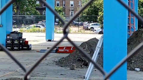 some construction work has started at the old Gulf gas station on Boylston Street