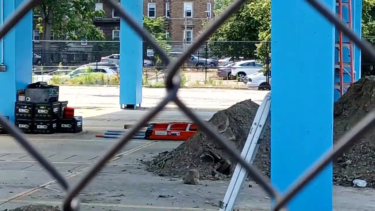 some construction work has started at the old Gulf gas station on Boylston Street