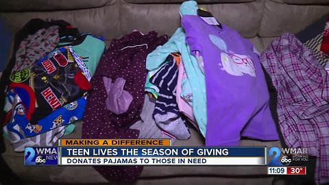Teen donates pajamas to those in need