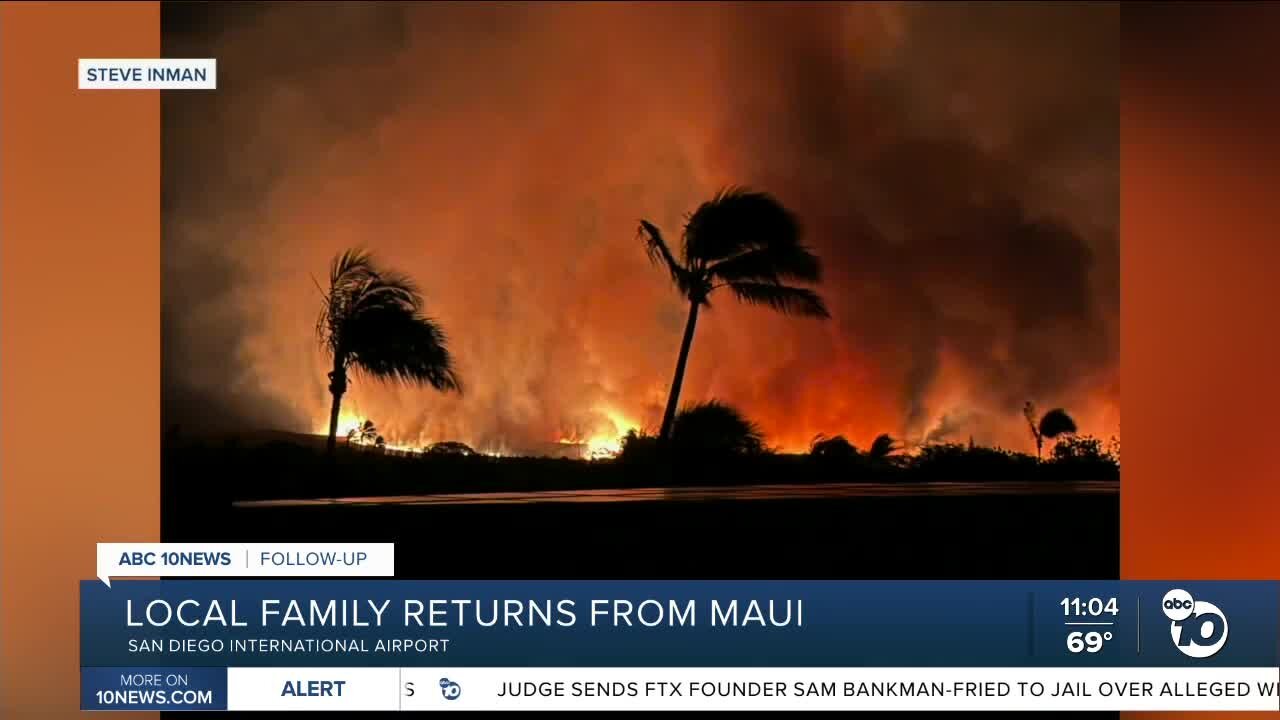 San Diego family who fled Maui wildfires safely returns home