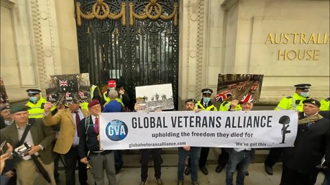 Veterans Stand with protesters at Australia House London (30.10.21)