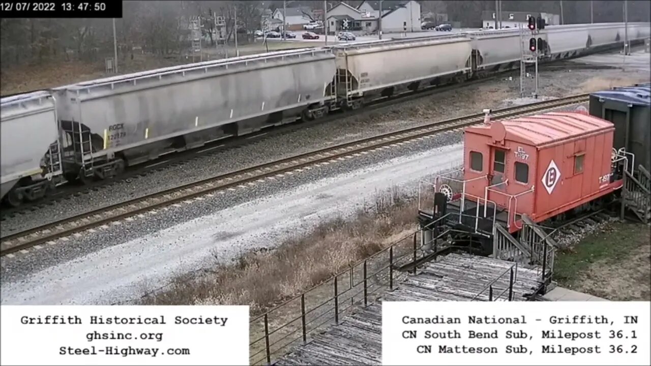 EB Manifest with IC and EJE Power at Griffith, IN on December 7, 2022