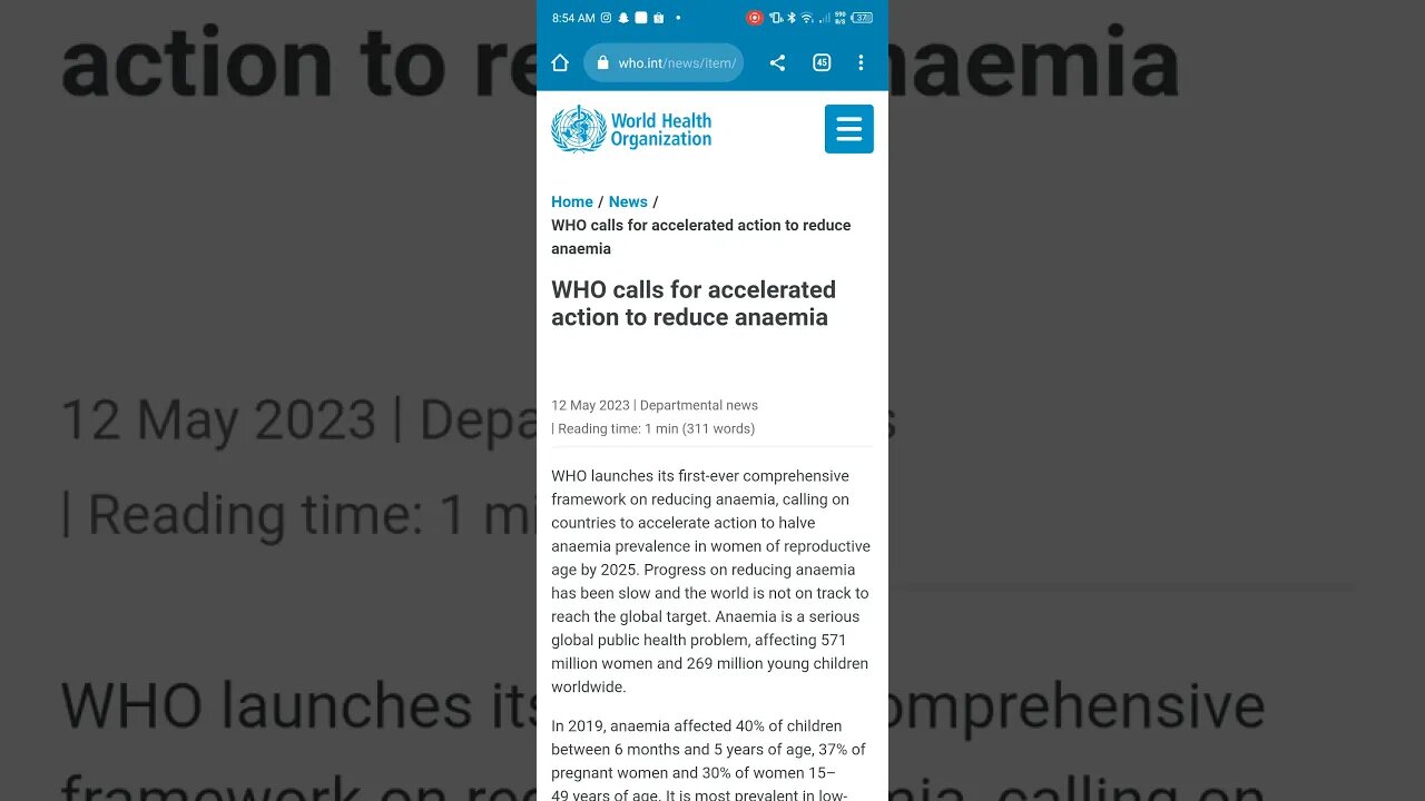 WHO WORLD HEALTH ORGANIZATION TO REDUCE ANEMIA