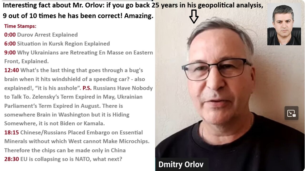 w/Orlov: Durov Arrest, Situation in Kursk, Ukrainian retreat, Why USA Can not Make Microchips and More Explained