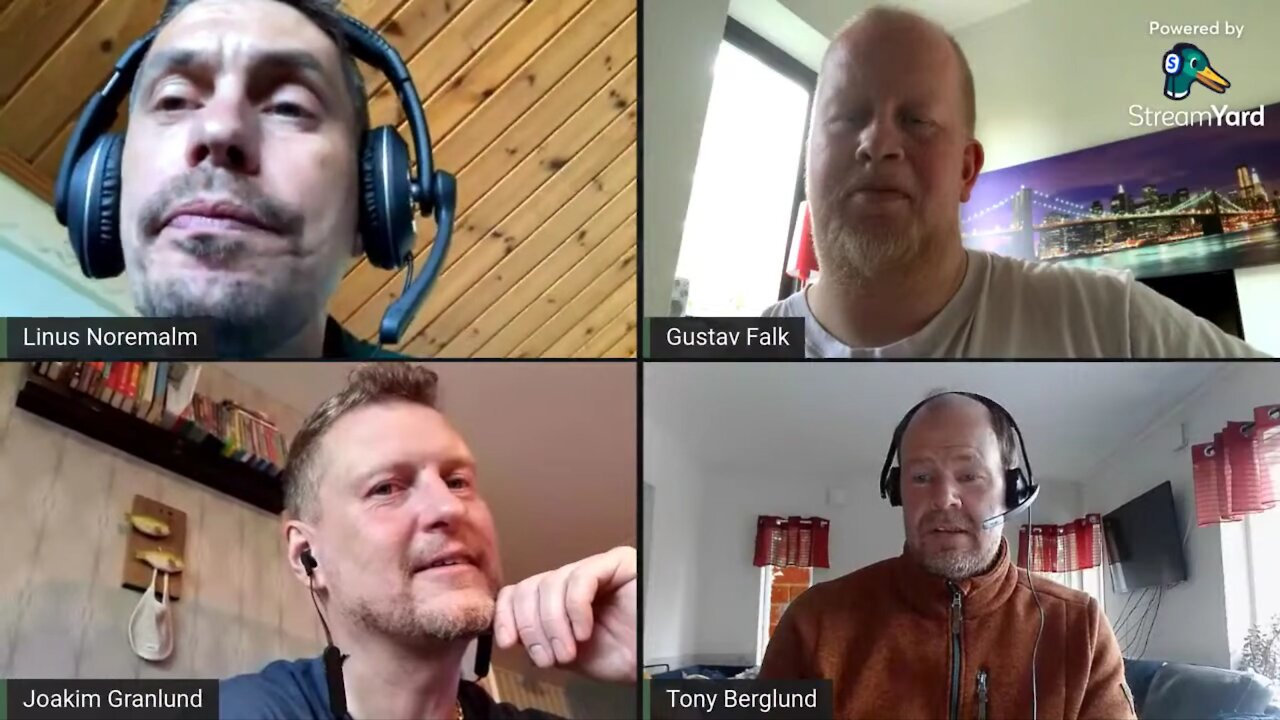Joakim Granlund, Tony Berglund, Linus Noremalm, Gustav Falk diskuterar Polisens covid-arresteringar