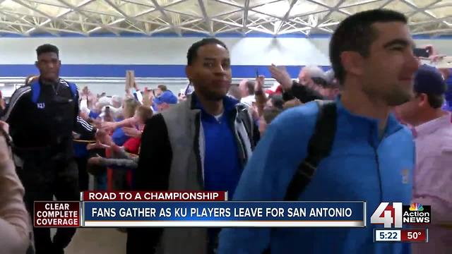 Fans send off KU basketball team as they leave for San Antonio