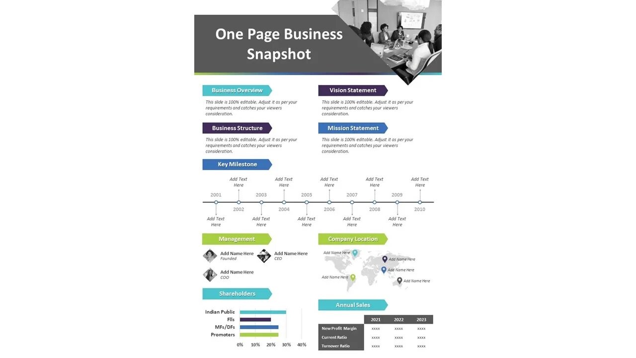 One Page Business Snapshot PowerPoint Template