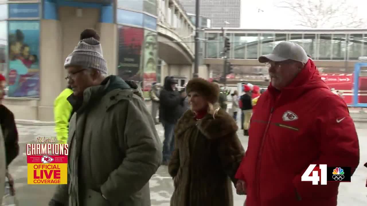 Chiefs' Clark Hunt, Andy Reid arrive at Union Station