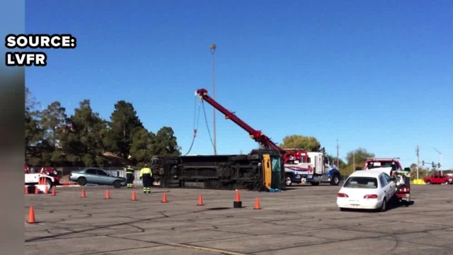 Firefighers simulate school bus crash for training