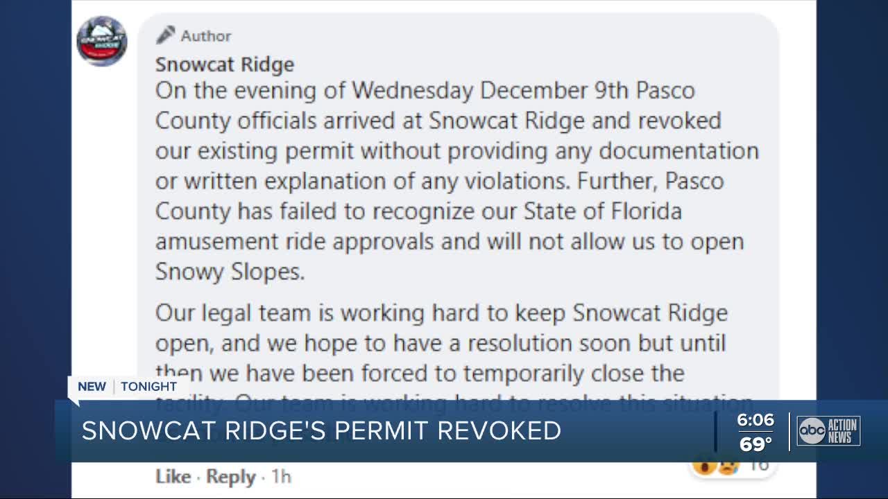 Snowcat Ridge has permit revoked by Pasco County officials