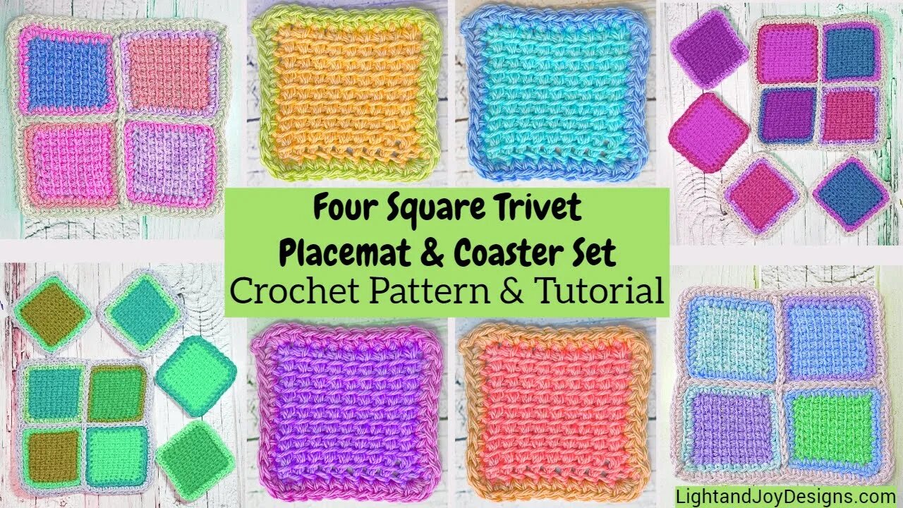 Four Square Trivet Coaster & Placemat- Free Crochet Pattern - Crochet Tutorial - LightandJoyDesigns