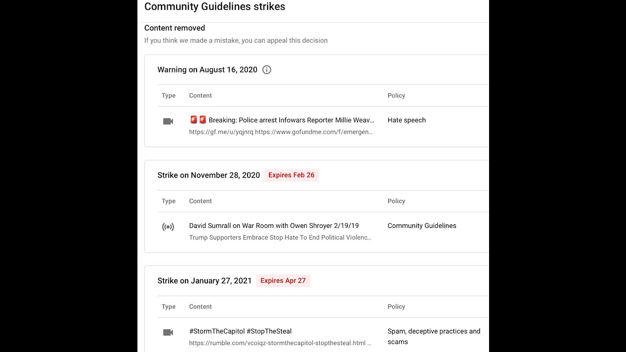 YouTube "community guidelines"