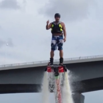 A Guy Shows Off His Water-Powered Jet Pack