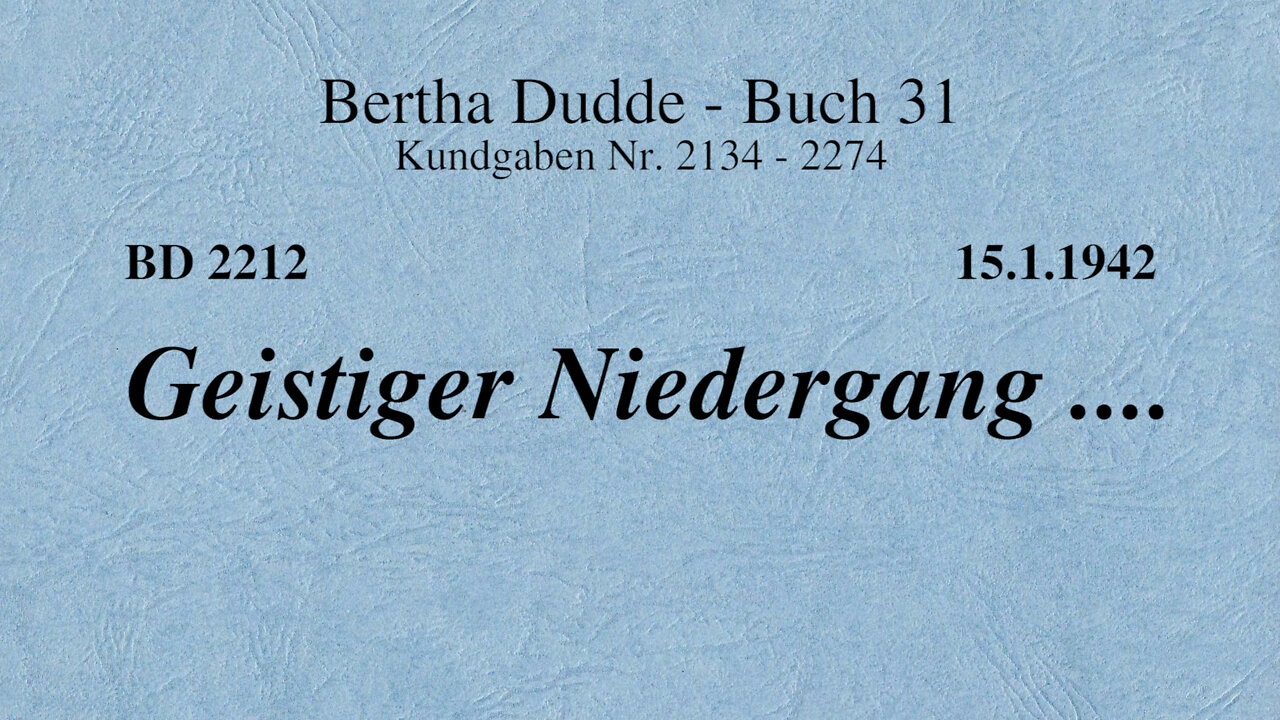 BD 2212 - GEISTIGER NIEDERGANG ....