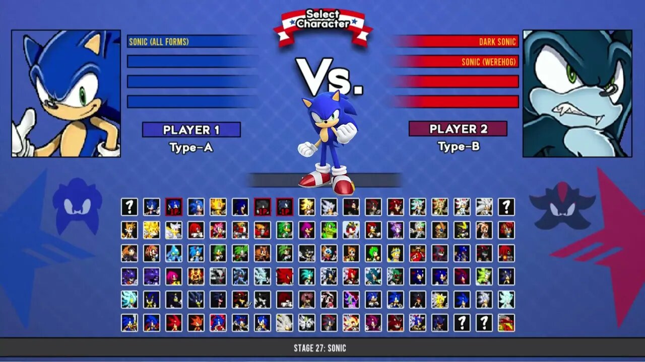 Sonic all forms VS Dark Sonic & Werehog Sonic I Sonic Battle MUGEN HD