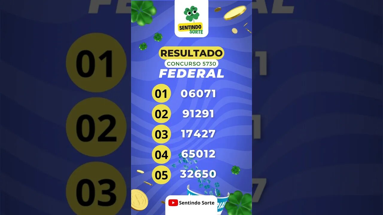 🍀 Resultado FEDERAL 5730 | Sentindo Sorte #shorts