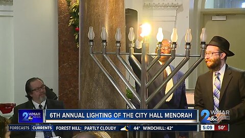 Baltimore celebrates second night of Hanukkah with menorah lighting