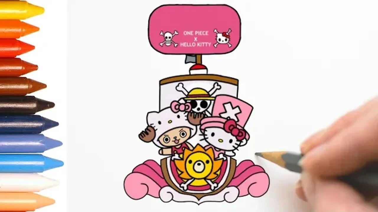 COMO DESENHAR ONE PIECE E HELLO KITTY JUNTOS - FÁCIL DE FAZER #hellokitty #onepiece