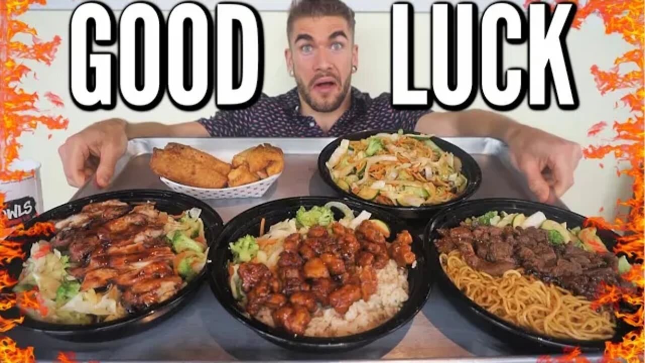 SPICY TERIYAKI BOWL CHALLENGE | SPICY CHICKEN, BEEF & EGGROLLS | TERIAKI MADNESS