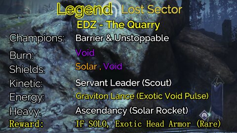 Destiny 2 Legend Lost Sector: EDZ - The Quarry 6-14-22