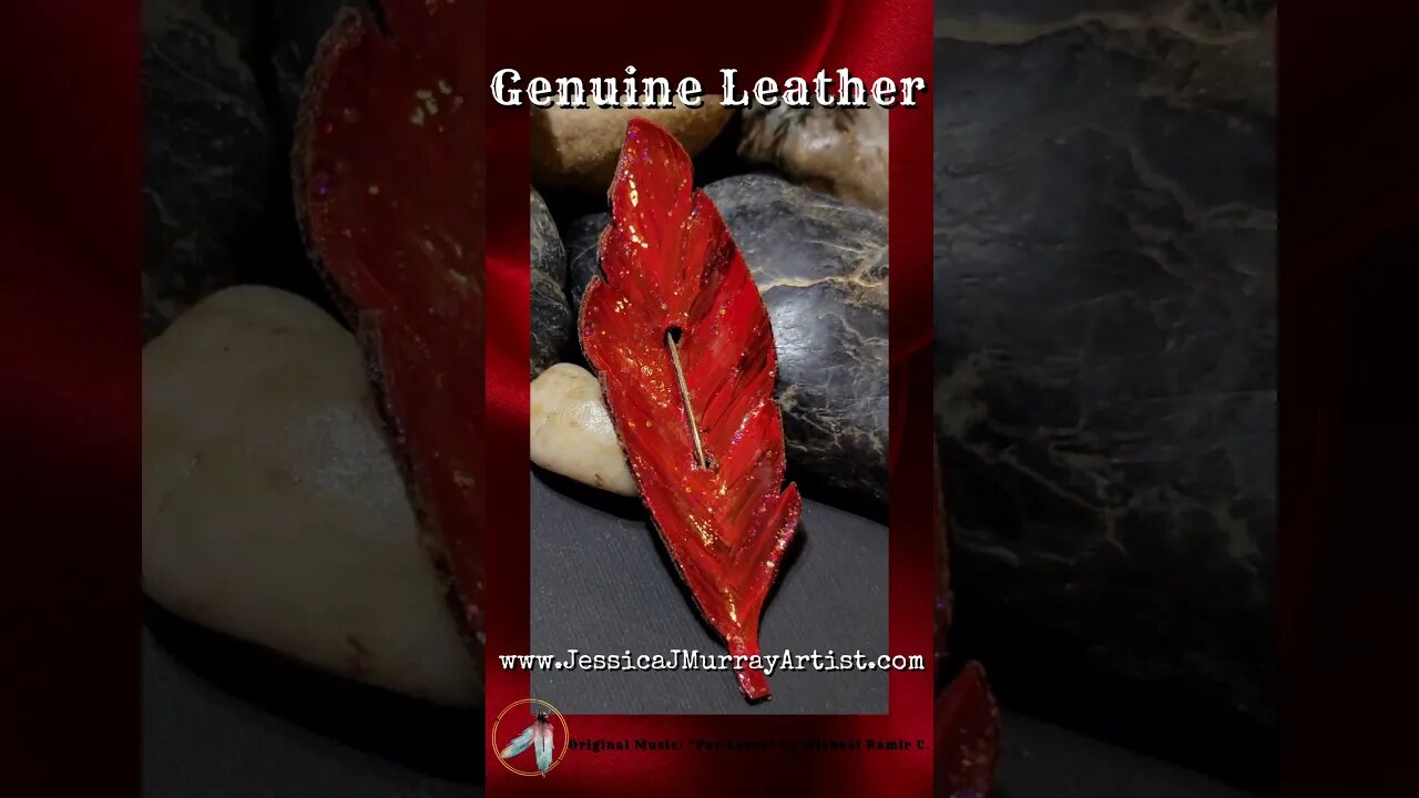 RED LIGHTS, 4 inch, Leather Feather scarf pin #genuineleather #leatherfeather #handmade