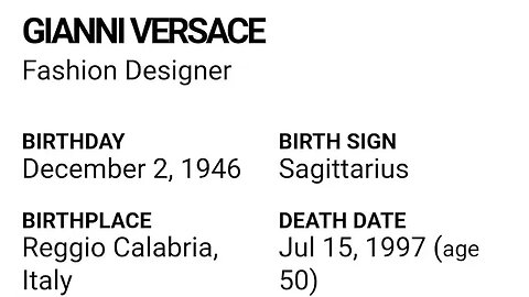 HAPPY BIRTHDAY GIANNI VERSACE DECEMBER 2 LUXURY TYCOOON FASHION DESIGNER -- A LEGEND