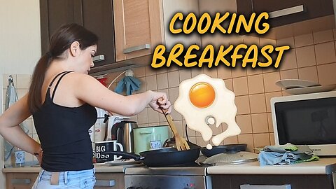 Cooking eggs for breakfast